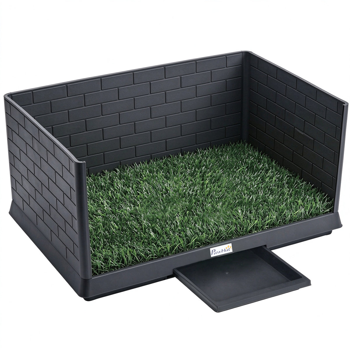 Toilette pour Chien avec Gazon Artificiel, Parois Hautes et Plateau Coulissant, Système de Drainage, 75x51x36,5cm, Noir