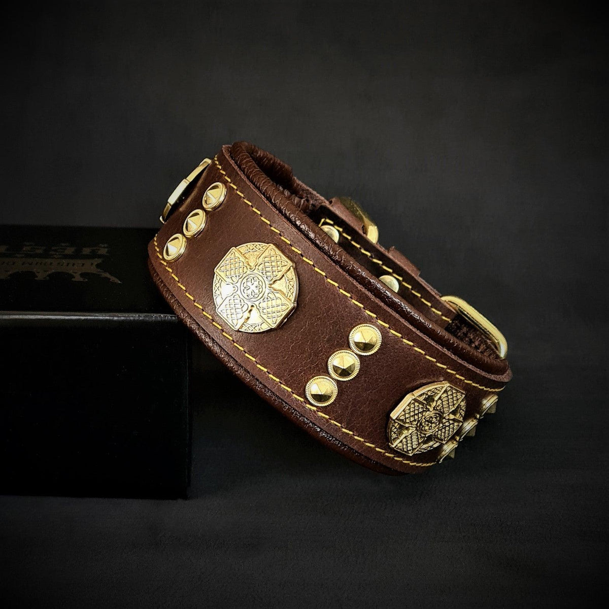 The "Maximus" collar 2 inch wide gold decoration