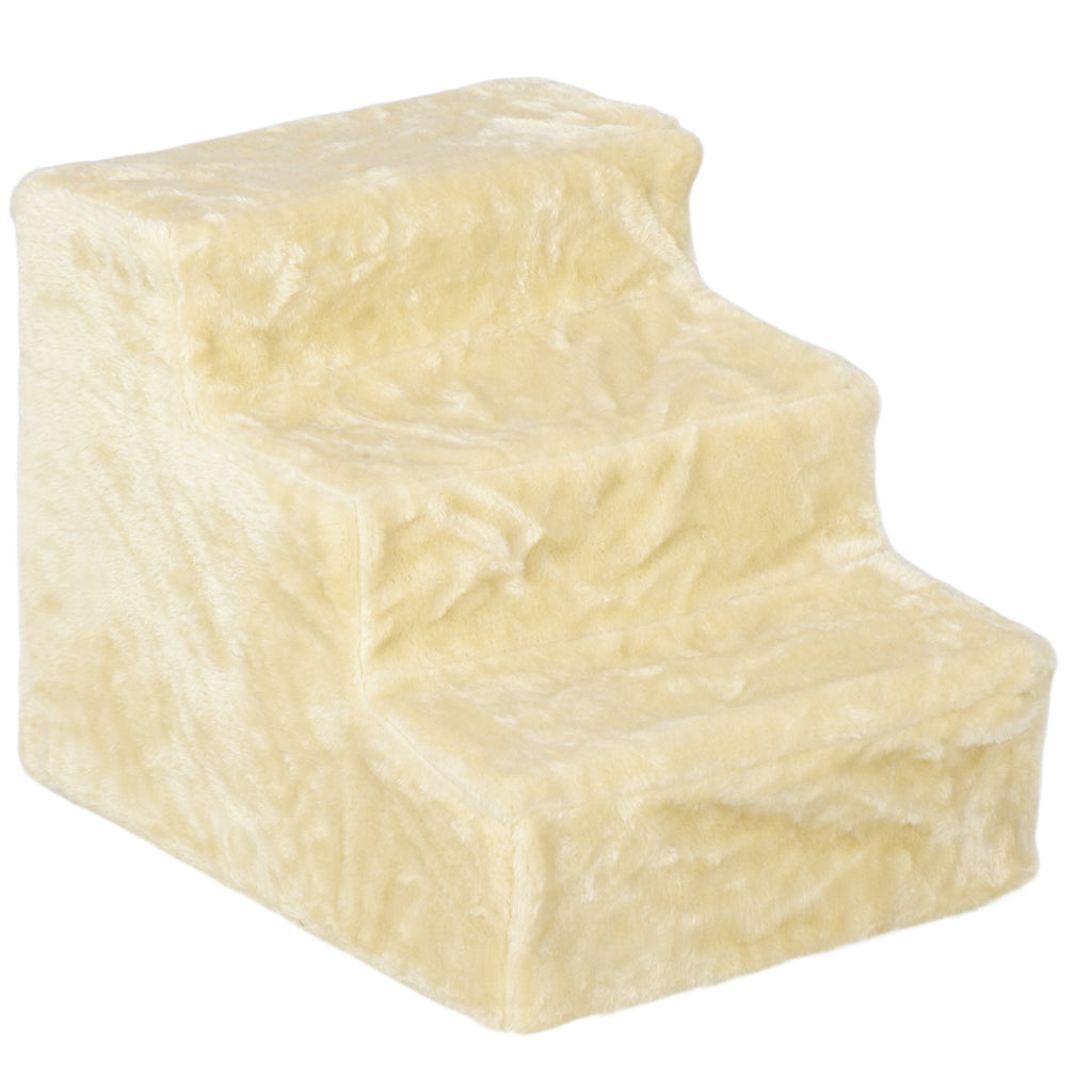 Escalier pour Chien à 3 Marches, Escalier pour Chat, Échelle Antidérapante pour Animaux, 46 x 35 x 35 cm, Beige