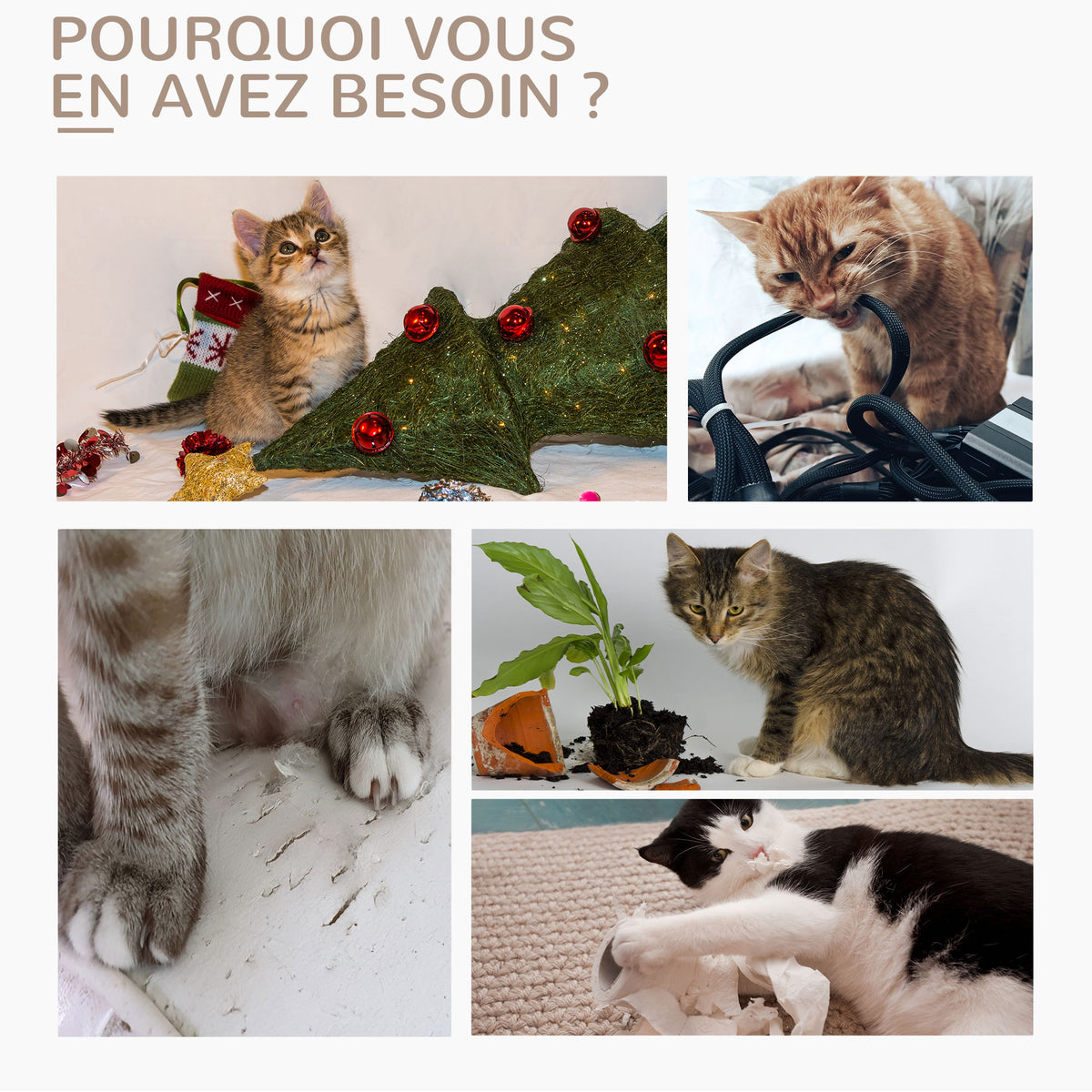 Poteau à gratter pour chat griffoir pour chat balle avec clochette 2 brosses de toilettage 59,5 x 39 x 79 cm beige gris