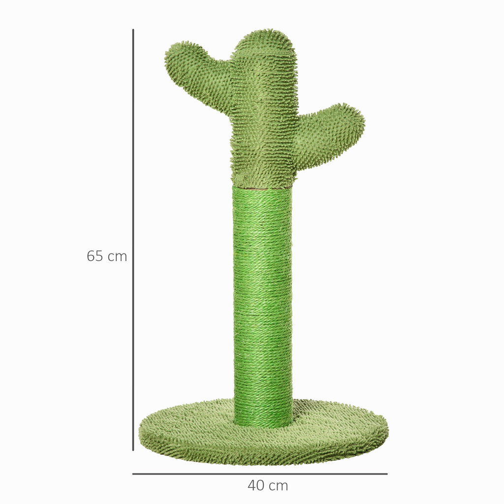 Griffoir pour chat d'intérieur en forme de cactus, arbre à chat en sisal résistant avec base, 40 x 40 x 65 cm, vert