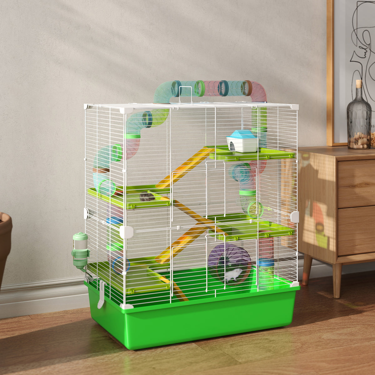 Grande cage pour hamsters cage pour rongeur 5 niveaux avec tunnels abreuvoir roue maisonnette échelles