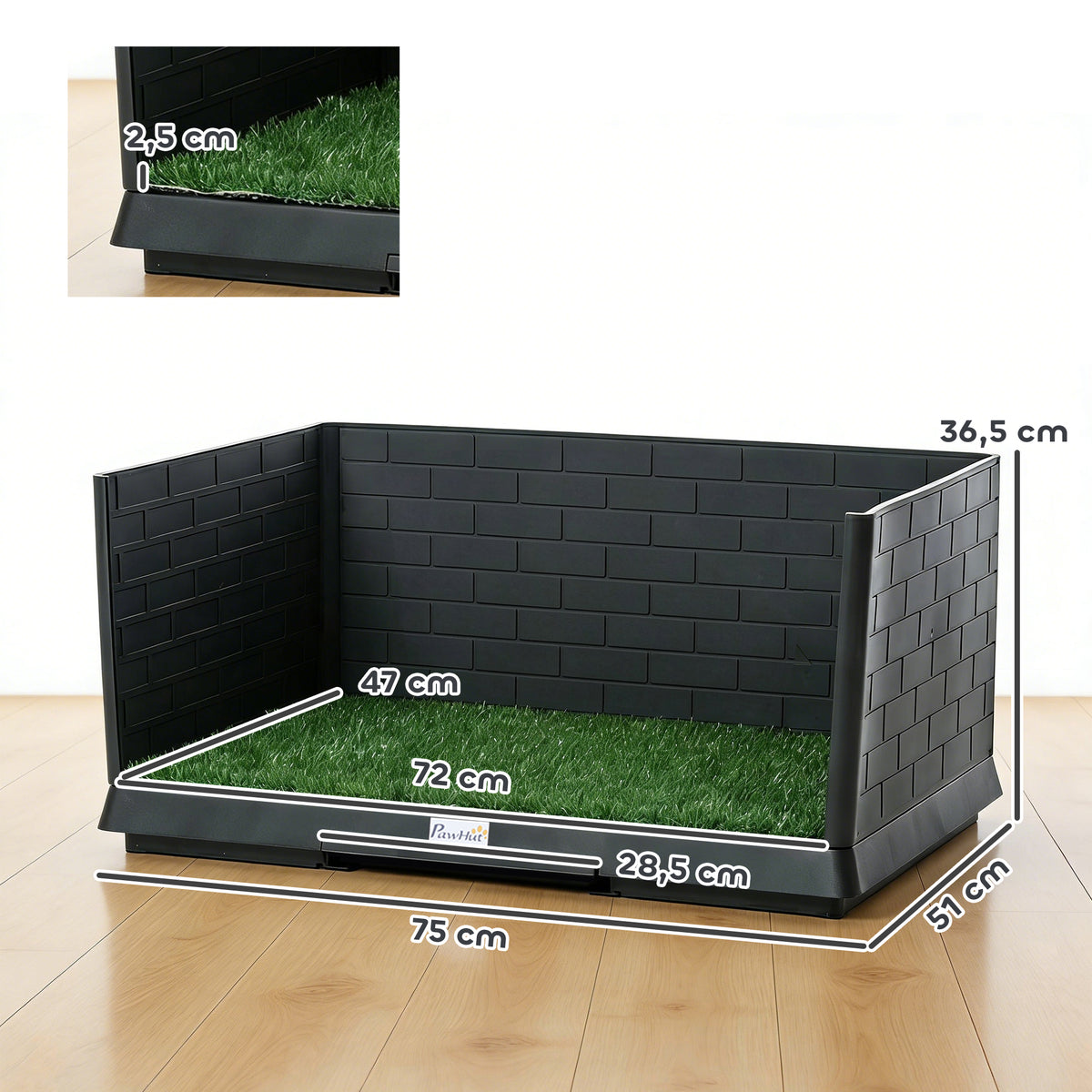 Toilette pour Chien avec Gazon Artificiel, Parois Hautes et Plateau Coulissant, Système de Drainage, 75x51x36,5cm, Noir