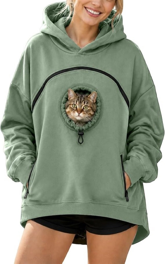 Womens Long Sleeve Hoodie with Pet Pocket