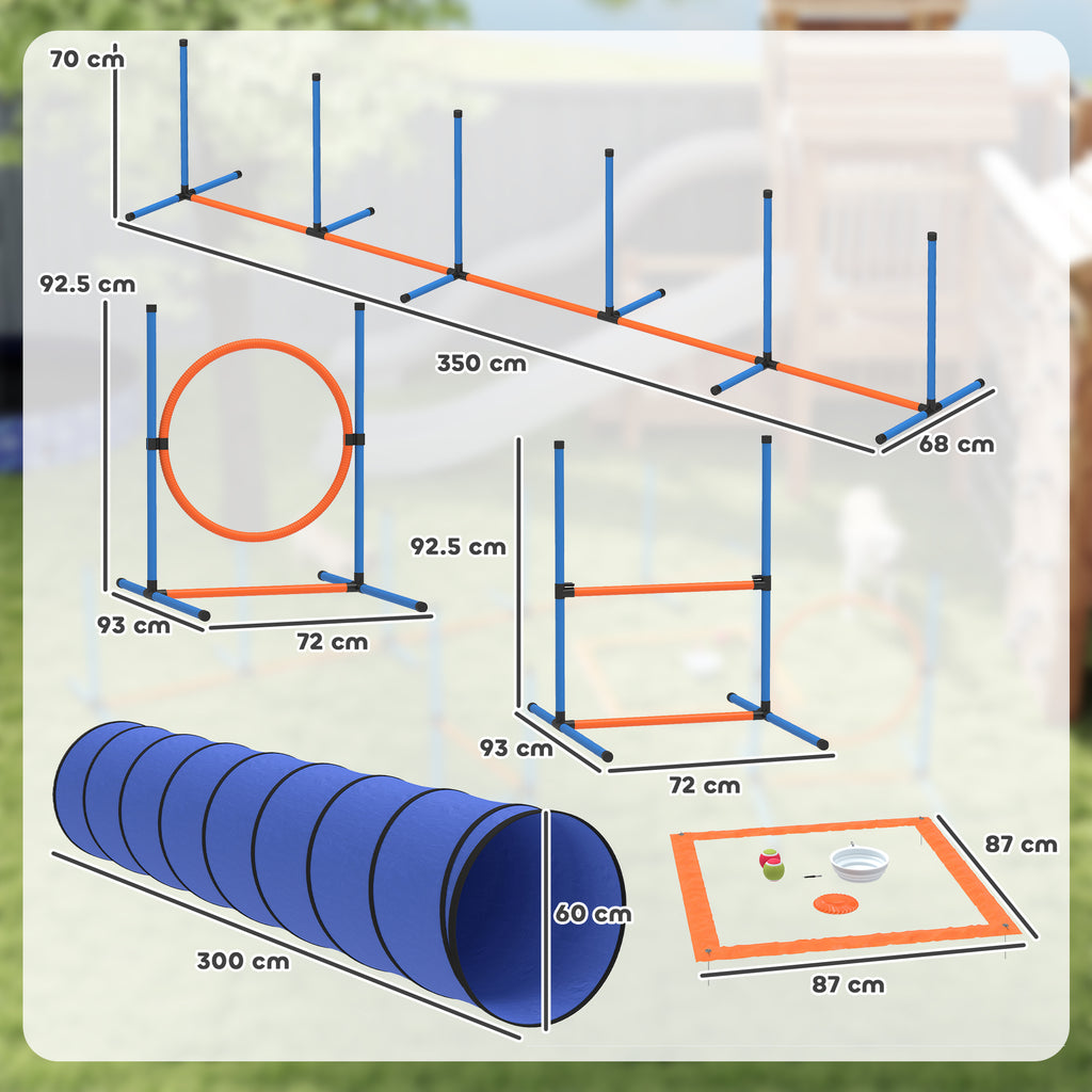 Ensemble d'Agilité pour Chien 8 Pièces avec Tunnel, Slaloms, Sauts Ajustables, Sac de Transport, 350x68x70cm, Orange
