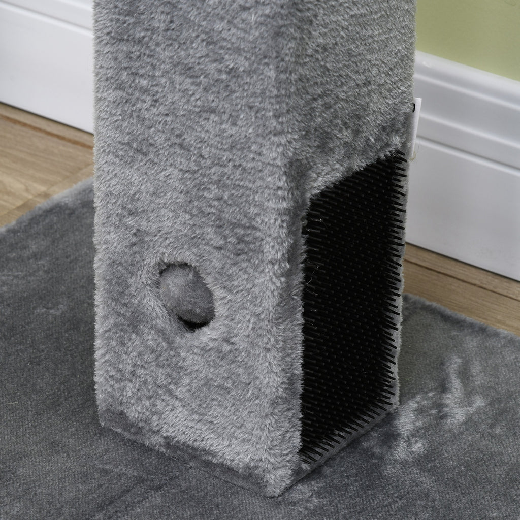 Poteau à gratter pour chat griffoir pour chat balle avec clochette 2 brosses de toilettage 59,5 x 39 x 79 cm beige gris