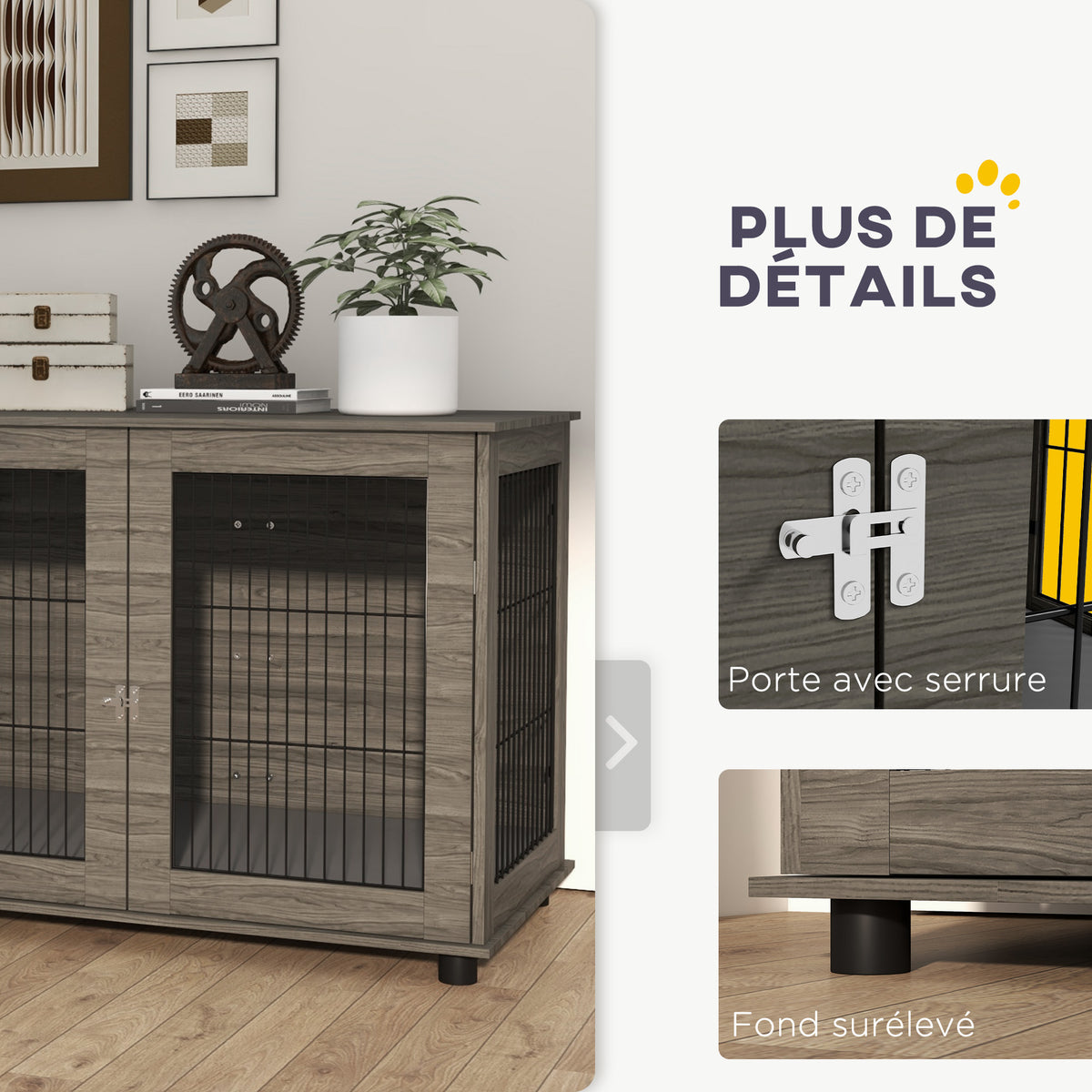 Cage pour chien 2 en 1 table d'appoint avec coussin en peluche déhoussable porte verrouillable 100 x 60 x 73,5 cm gris