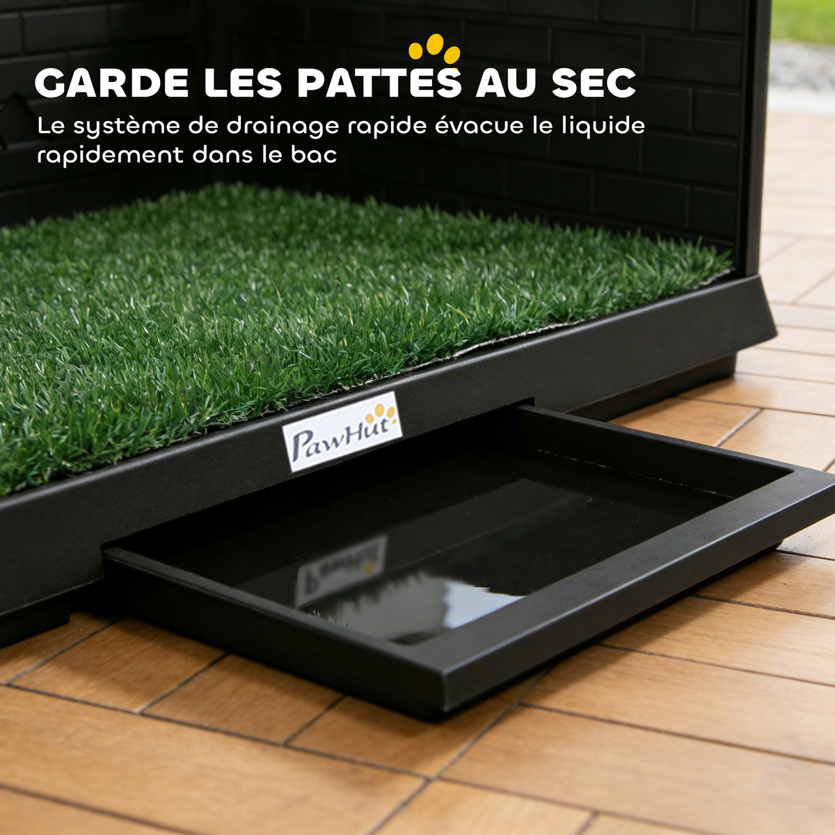 Toilette pour Chien avec Gazon Artificiel, Parois Hautes et Plateau Coulissant, Système de Drainage, 75x51x36,5cm, Noir