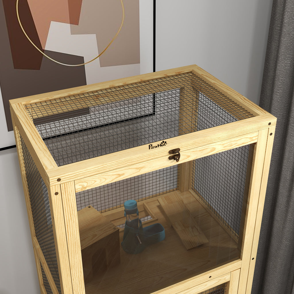 Cage pour hamsters ou petits animaux en bois 5 niveaux avec échelle niche balançoire 54 x 38 x 131 cm naturel