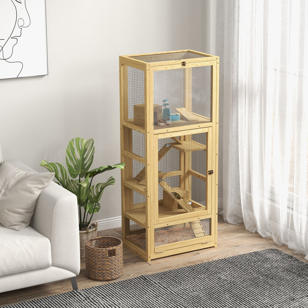 Cage pour hamsters ou petits animaux en bois 5 niveaux avec échelle niche balançoire 54 x 38 x 131 cm naturel