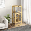 Cage pour hamsters ou petits animaux en bois 5 niveaux avec échelle niche balançoire 54 x 38 x 131 cm naturel