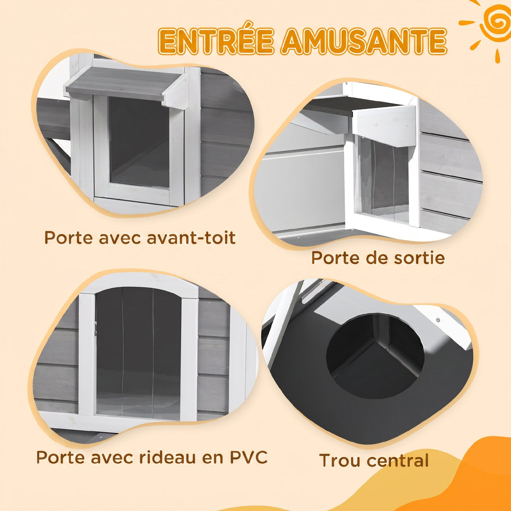 Maison Extérieur pour Chat Abri Extérieur en Bois pour Chats Errants 2 Étages Toit Ouvrant Bitumé 99,5x76x91cm Gris