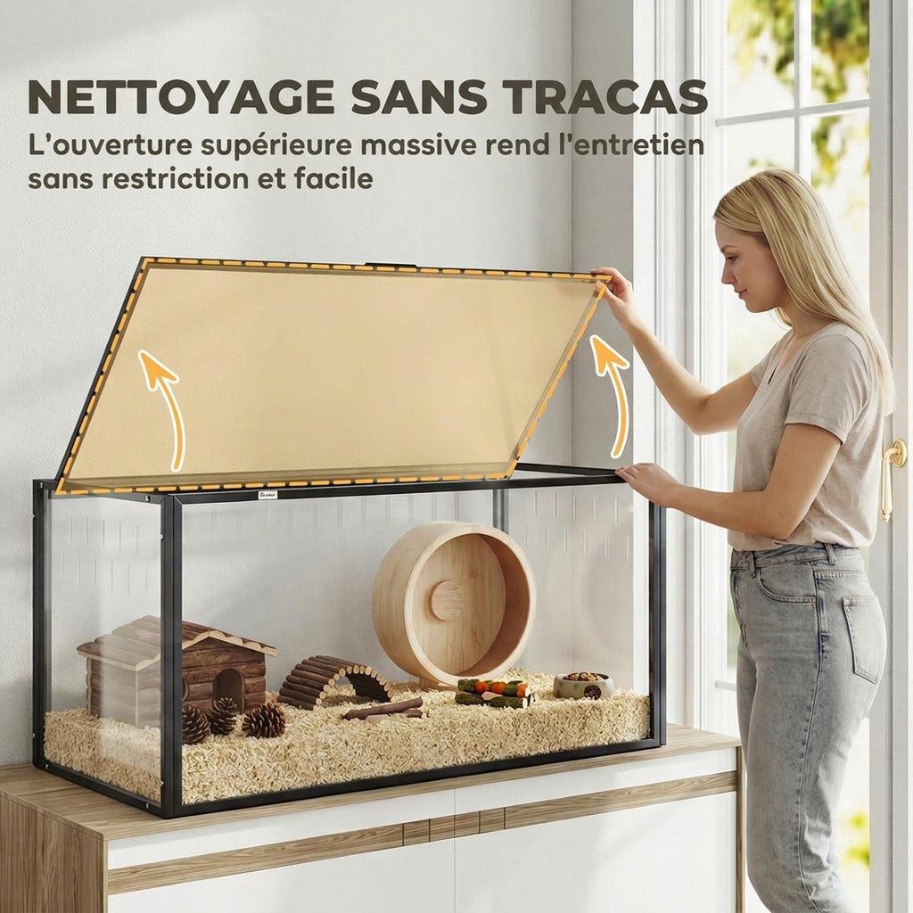 Cage pour Hamster Habitat Rongeurs Transparent de Vue Panoramique 360° Anti-Mordillage 105x51x51cm Noir