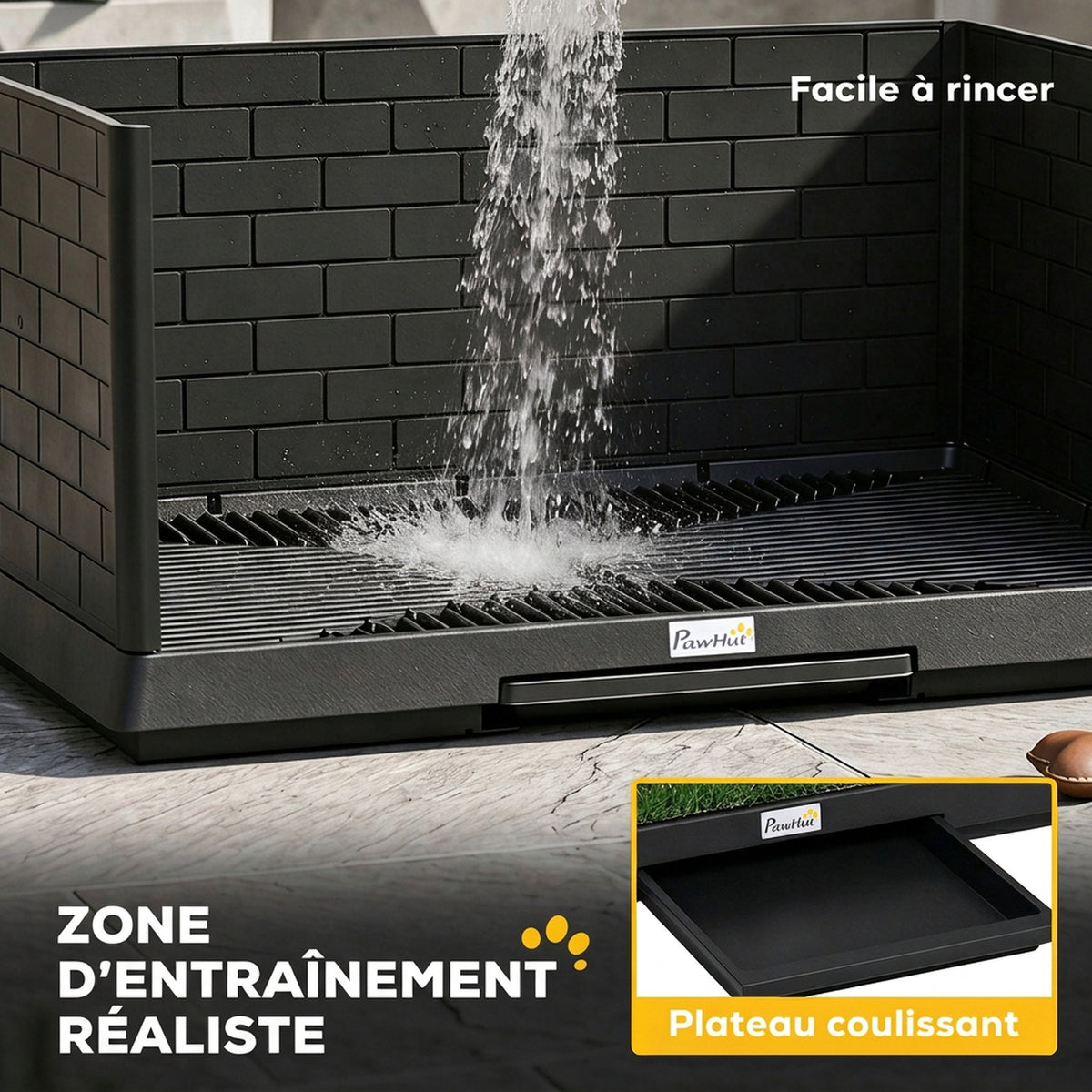 Toilette pour Chien avec Gazon Artificiel, Parois Hautes et Plateau Coulissant, Système de Drainage, 75x51x36,5cm, Noir