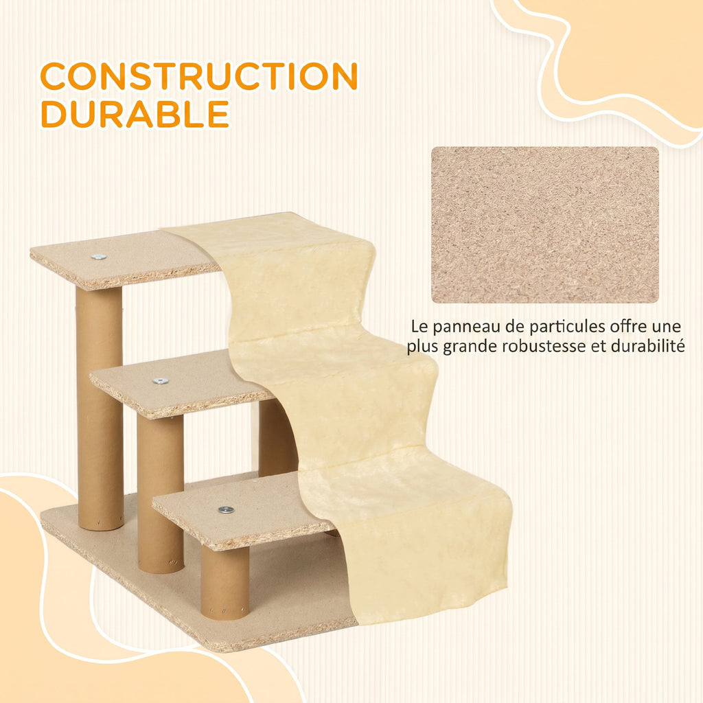 Escalier pour Chien à 3 Marches, Escalier pour Chat, Échelle Antidérapante pour Animaux, 46 x 35 x 35 cm, Beige