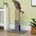 Poteau à gratter pour chat griffoir pour chat balle avec clochette 2 brosses de toilettage 59,5 x 39 x 79 cm beige gris
