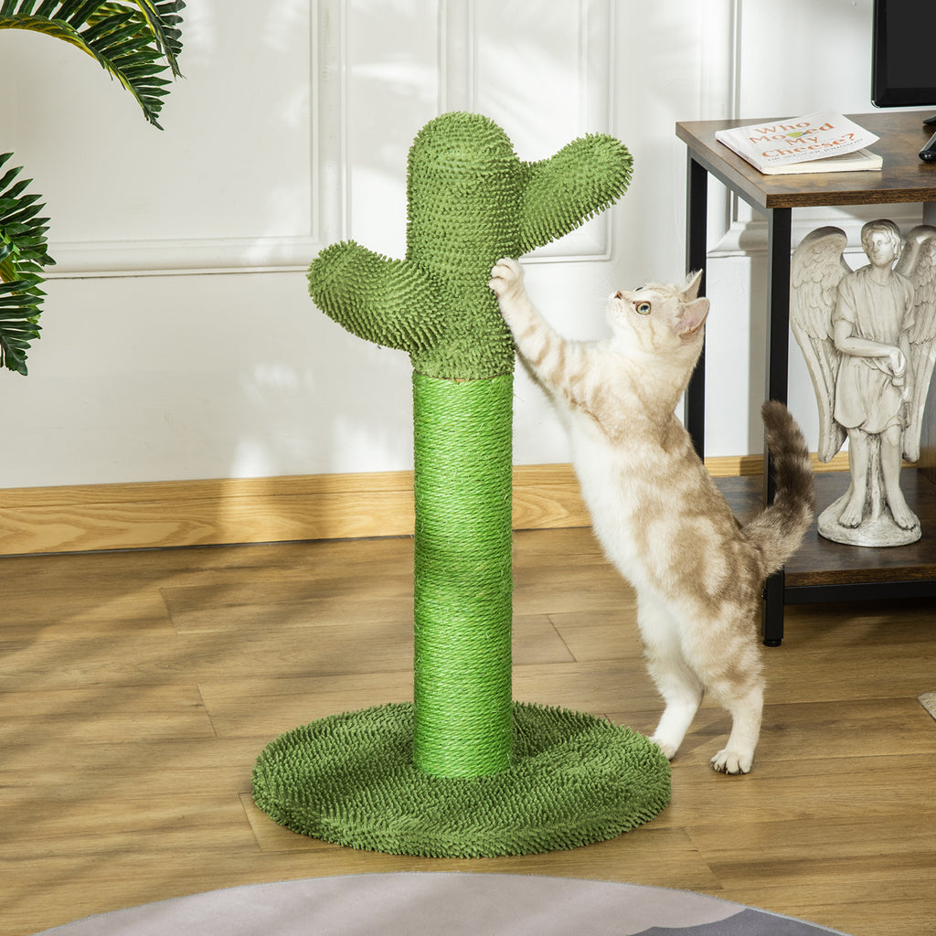 Griffoir pour chat d'intérieur en forme de cactus, arbre à chat en sisal résistant avec base, 40 x 40 x 65 cm, vert