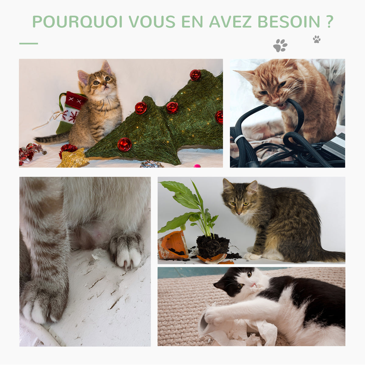 Griffoir pour chat d'intérieur en forme de cactus, arbre à chat en sisal résistant avec base, 40 x 40 x 65 cm, vert
