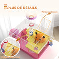 Cage à hamster rat rongeur multicolore avec plateforme, biberon eau, roue, maisonnette, 34 x 27 x 25 cm, rose