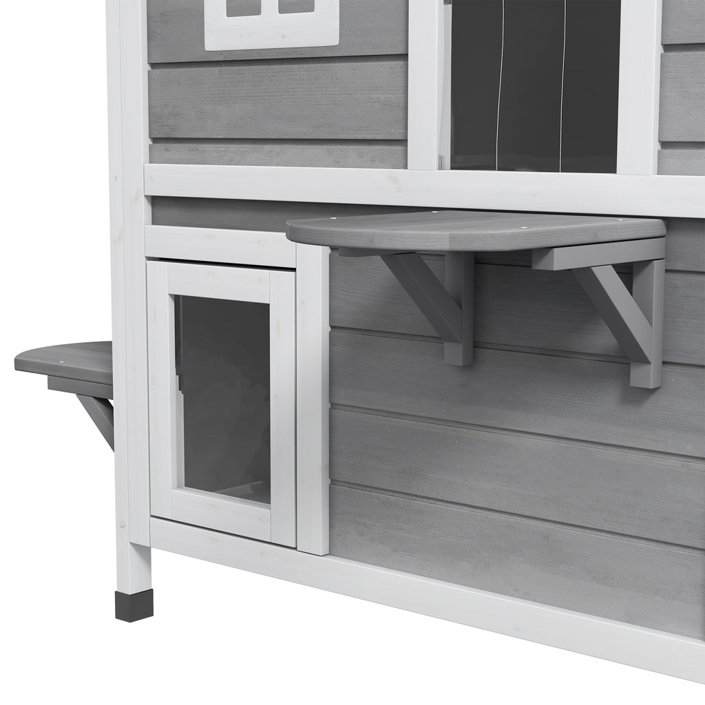 Maison Extérieur pour Chat Abri Extérieur en Bois pour Chats Errants 2 Étages Toit Ouvrant Bitumé 99,5x76x91cm Gris