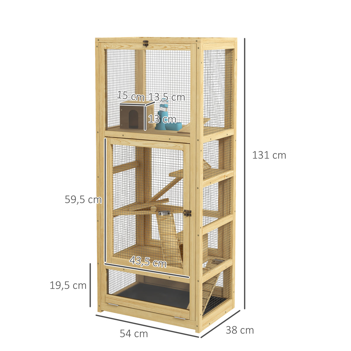 Cage pour hamsters ou petits animaux en bois 5 niveaux avec échelle niche balançoire 54 x 38 x 131 cm naturel