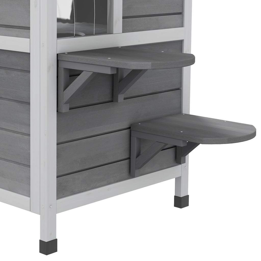 Maison Extérieur pour Chat Abri Extérieur en Bois pour Chats Errants 2 Étages Toit Ouvrant Bitumé 99,5x76x91cm Gris