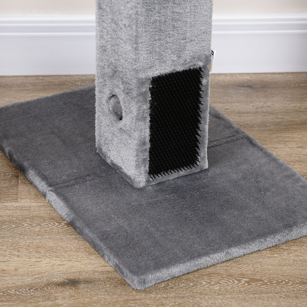 Poteau à gratter pour chat griffoir pour chat balle avec clochette 2 brosses de toilettage 59,5 x 39 x 79 cm beige gris