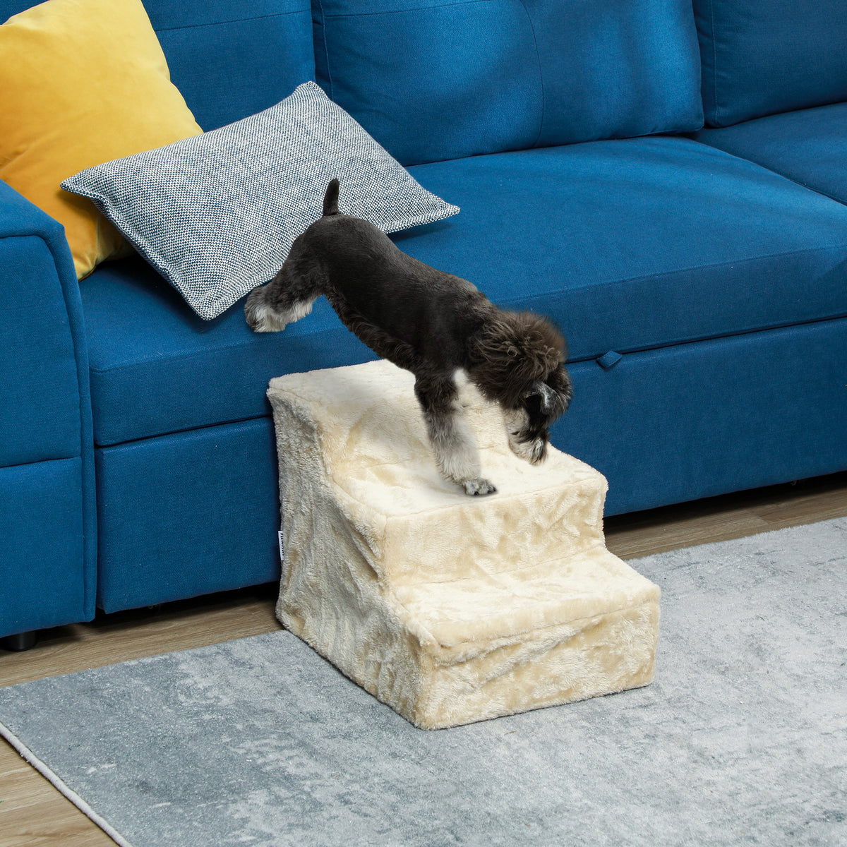 Escalier pour Chien à 3 Marches, Escalier pour Chat, Échelle Antidérapante pour Animaux, 46 x 35 x 35 cm, Beige