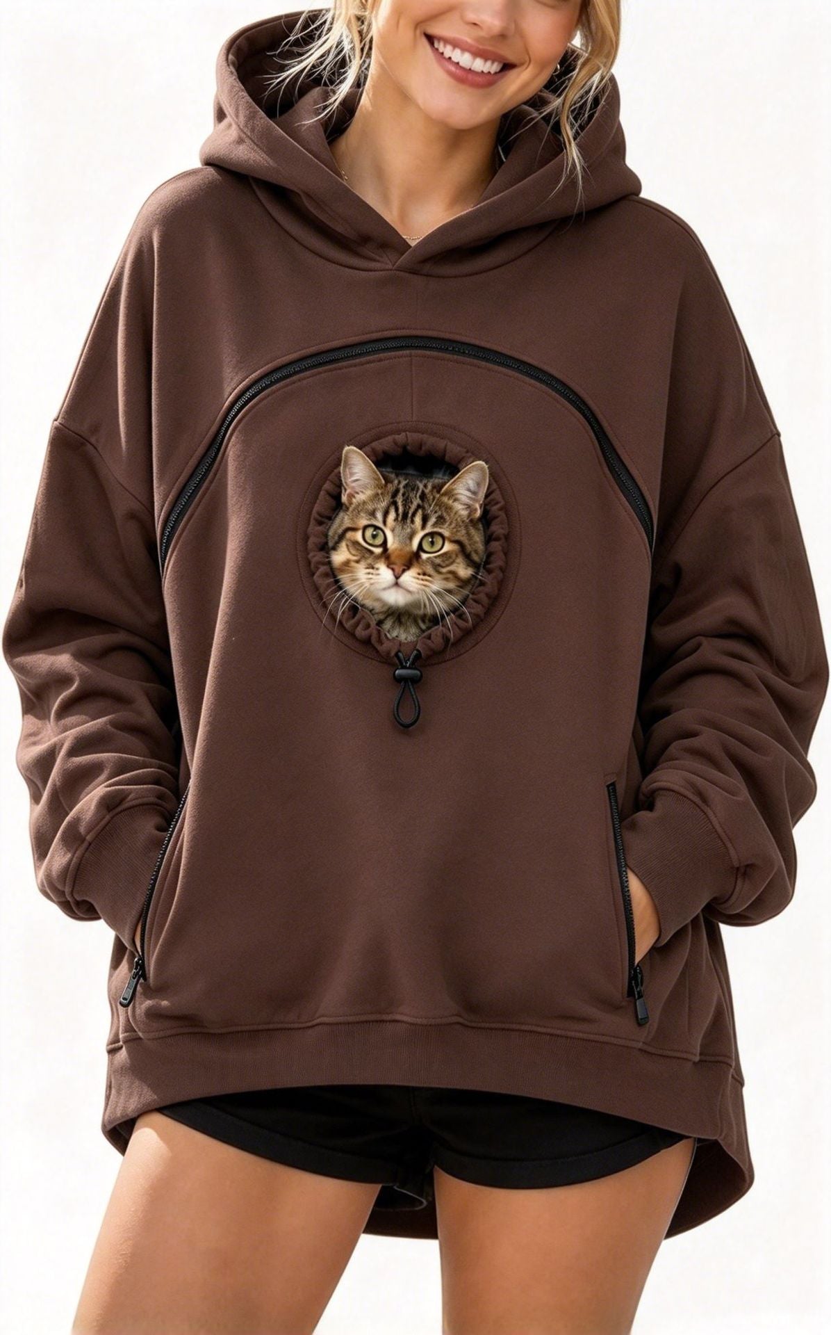 Womens Long Sleeve Hoodie with Pet Pocket