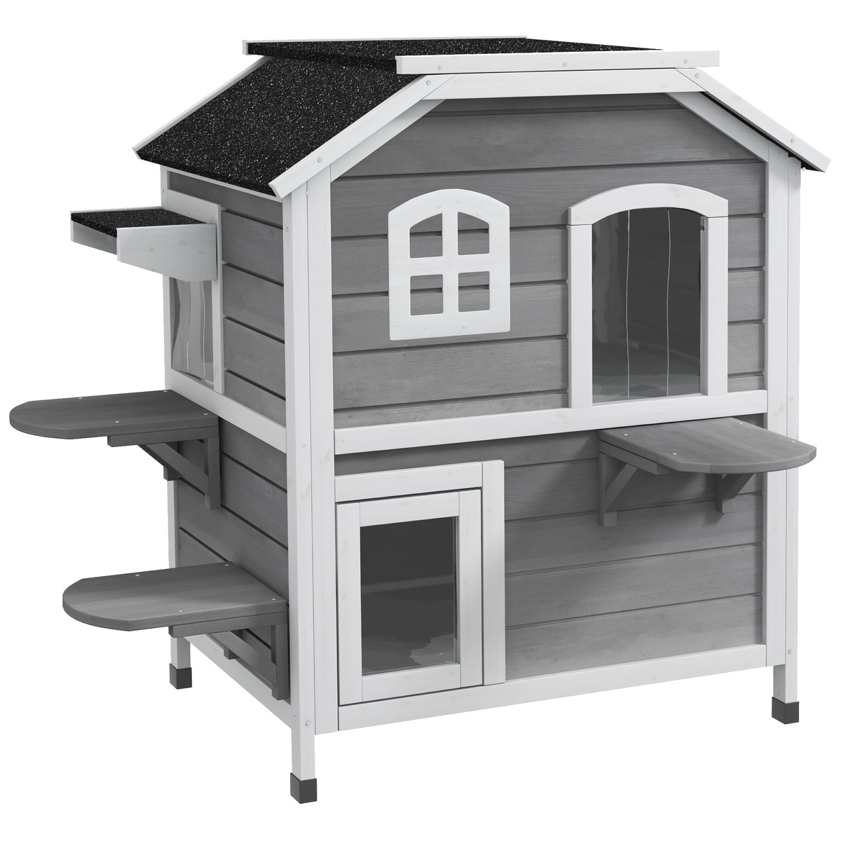Maison Extérieur pour Chat Abri Extérieur en Bois pour Chats Errants 2 Étages Toit Ouvrant Bitumé 99,5x76x91cm Gris