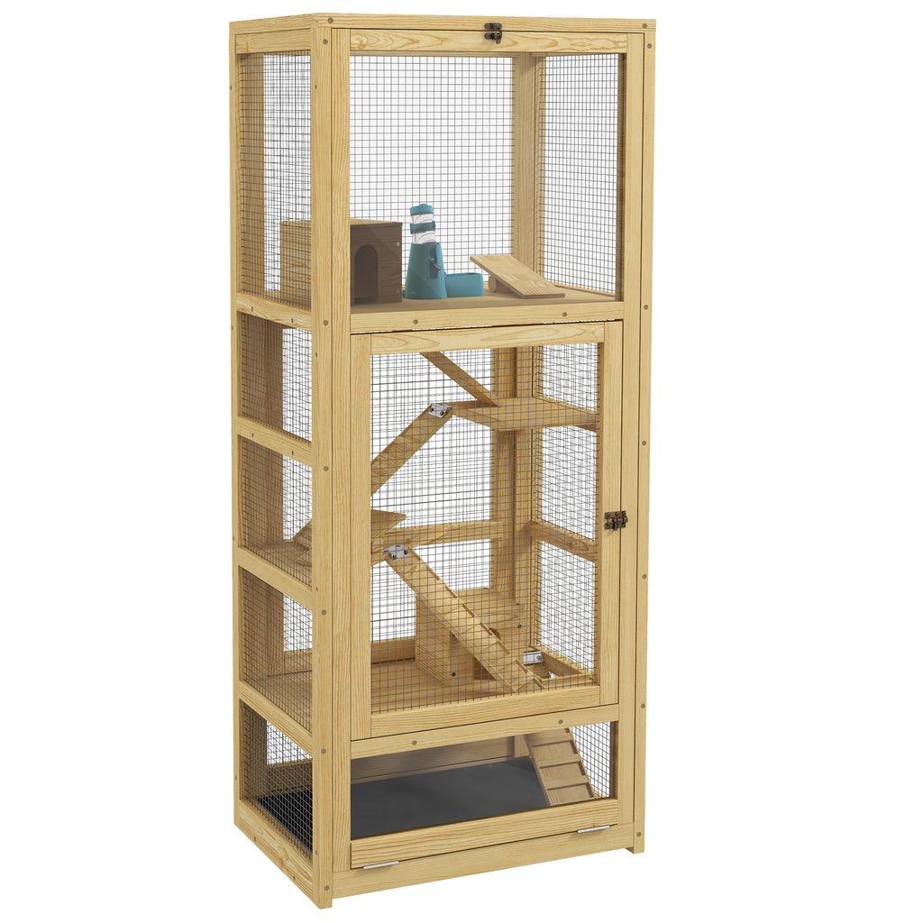 Cage pour hamsters ou petits animaux en bois 5 niveaux avec échelle niche balançoire 54 x 38 x 131 cm naturel