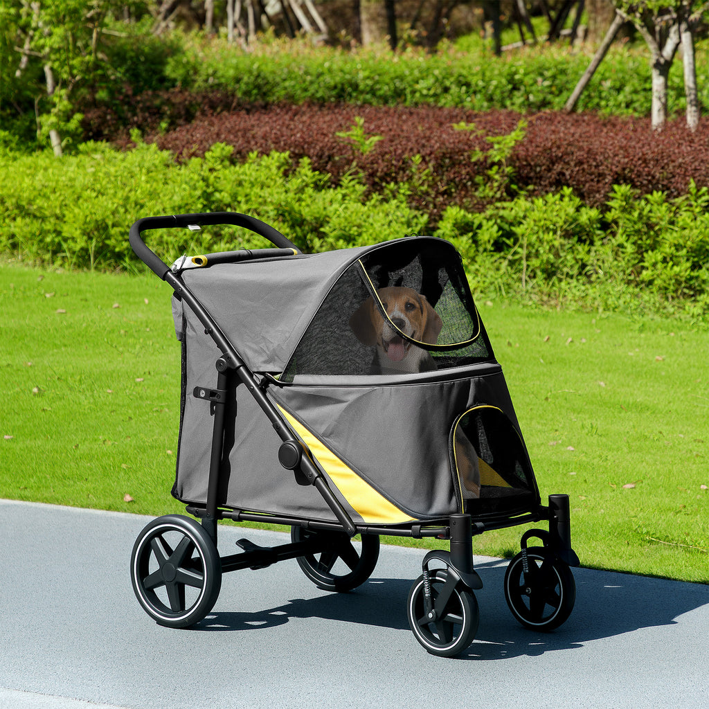 Poussette chien chariot pour chat 4 roues pliage en un clic laisse de sécurité charge 30 kg 112 x 67 x 100 cm gris foncé