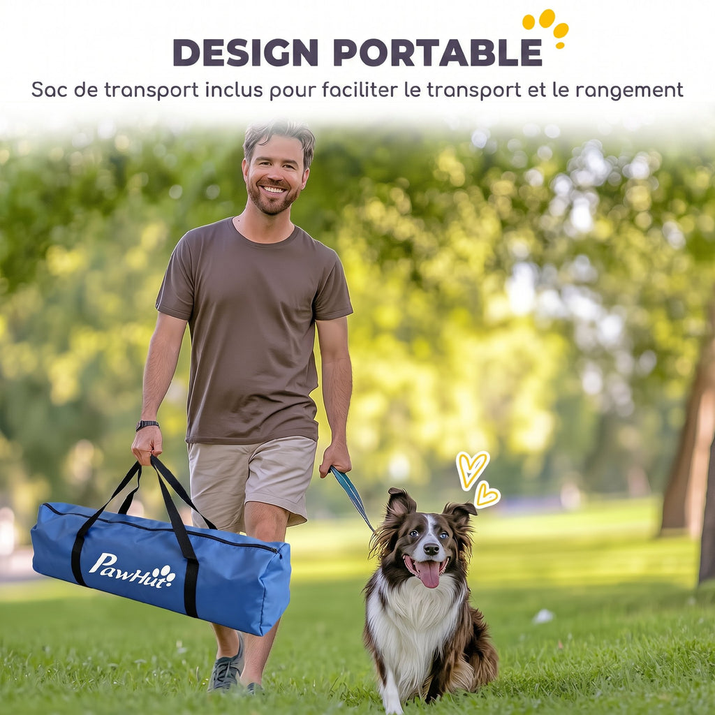 Ensemble d'Agilité pour Chien 8 Pièces avec Tunnel, Slaloms, Sauts Ajustables, Sac de Transport, 350x68x70cm, Orange