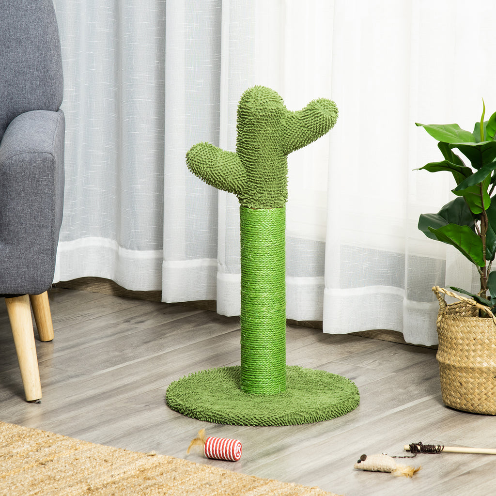 Griffoir pour chat d'intérieur en forme de cactus, arbre à chat en sisal résistant avec base, 40 x 40 x 65 cm, vert
