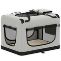 Grand Sac Transport Chat Chien Plaible Respirant Sangle Sécurité Coussin Lavable Gamelle Pliable 81x56x58cm Gris Clair