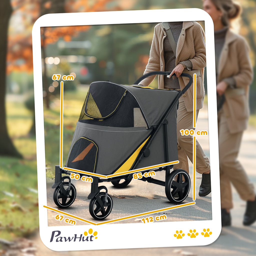 Poussette chien chariot pour chat 4 roues pliage en un clic laisse de sécurité charge 30 kg 112 x 67 x 100 cm gris foncé
