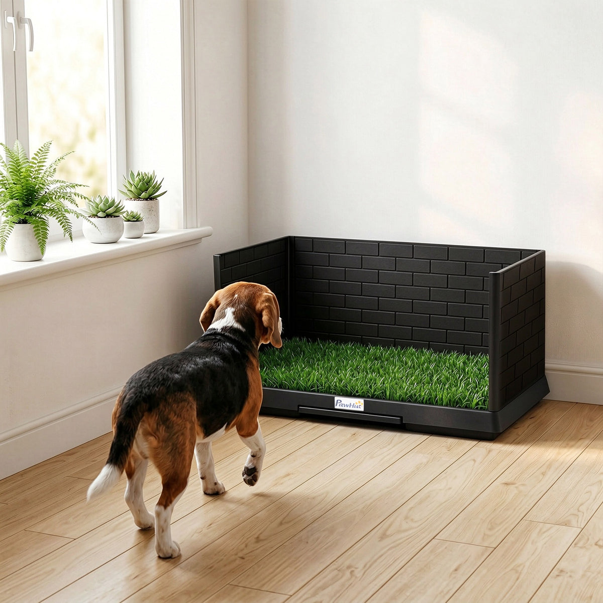 Toilette pour Chien avec Gazon Artificiel, Parois Hautes et Plateau Coulissant, Système de Drainage, 75x51x36,5cm, Noir