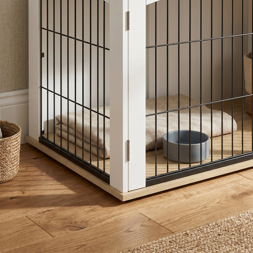 Cage pour Chien Meuble Cage Chien Intérieur Arche avec Double Porte comme Table d'Appoint en Métal 80x56x59cm Blanc